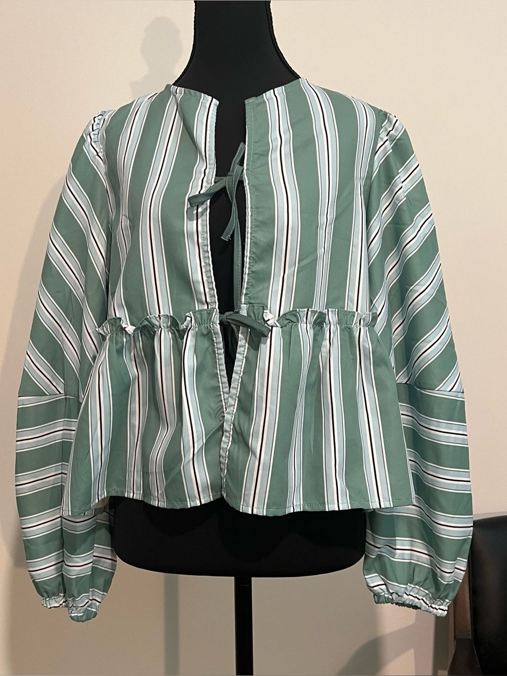 Billowy Striped Tie Long Sleeve Top